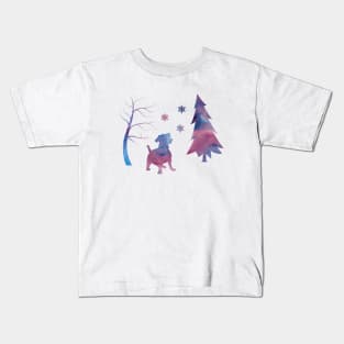 Jack Russell Forest Winter Snowflakes Kids T-Shirt